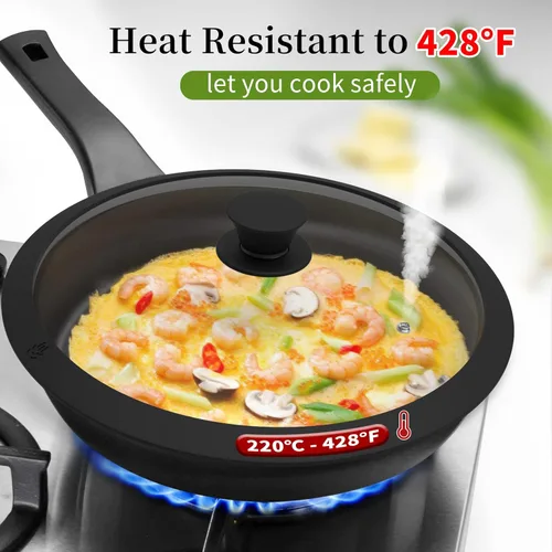 Vista 3 de Tapa de vidrio para sartenes, ollas y sartenes. Tapa de vidrio templado Ventd con borde de silicona resistente al calor que se adapta a utensilios