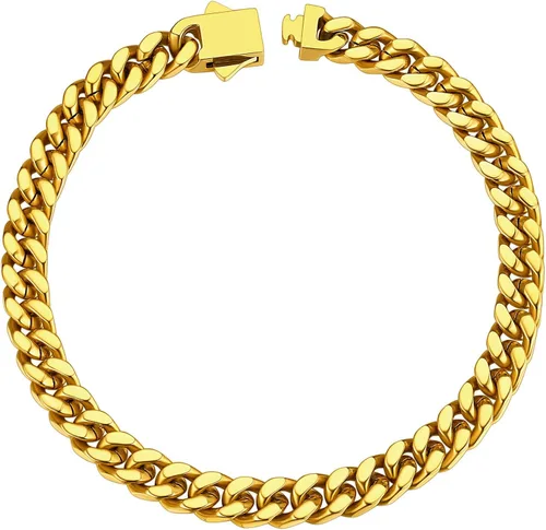 Vista 15 de ChainsHouse - Pulsera de eslabones cubanos de acero inoxidable para hombre, 5mm/7mm/9mm/12mm de ancho, 7.5"/8.3"/9" de largo, cadena chapada en oro