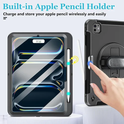 Vista 8 de Funda para iPad Pro 11 M5 2025/M4 2024: Funda protectora para iPad Pro de 11 pulgadas 5ª generación con protector de pantalla, soporte, asa y correa