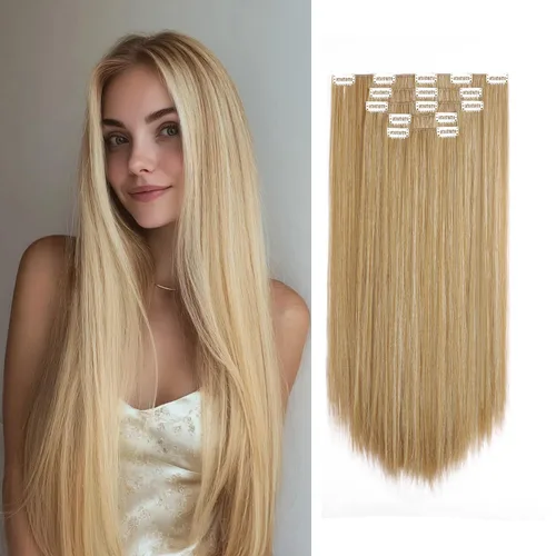 Vista 21 de Extensiones de cabello sintético con clip, color burdeos de 18 pulgadas de largo, invisibles, gruesas, extensiones de cabello lacio con clips, 5