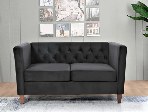 Vista 6 de Muebles clásicos con capitoné y modernos para sala de estar, sofá universitario con relleno, cómodo sofá de dos plazas de terciopelo para espacios
