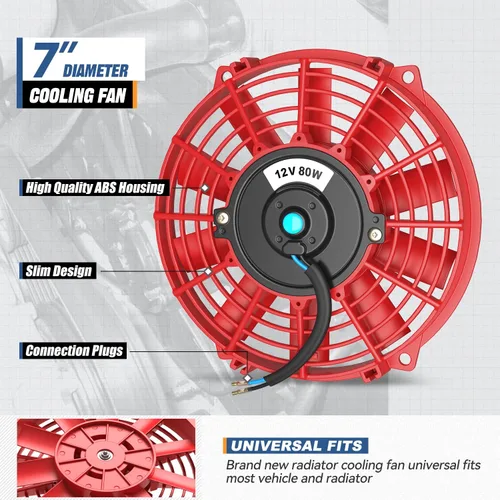 Vista 3 de Kit de ensamblado de ventilador eléctrico Dynasty de refrigeración de alto rendimiento para automóvil, Rojo