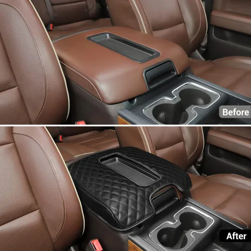 Vista 2 de Hoolcar Funda para reposabrazos de consola central para Chevrolet Silverado y GMC Sierra 2014-2017, repuesto de consola de cuero, color negro