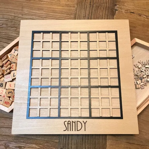 Vista 4 de WE Games Tablero de madera grabado personalizado Sudoku - Cajones de almacenamiento para azulejos numerados de madera