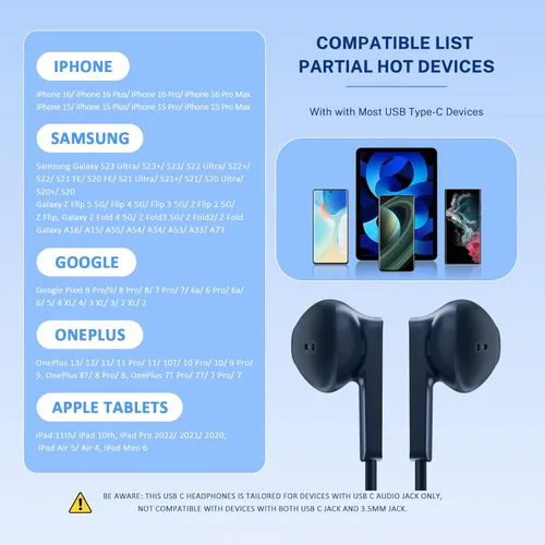 Vista 7 de Auriculares USB C para iPhone 17 16 15, auriculares con cable USB C para Samsung S24 S25 Ultra A16 5G, auriculares USB tipo C con micrófono