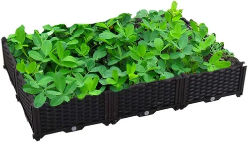 Vista 10 de Hershii Juego de macetas elevadas de plástico de 2 capas para jardín, bricolaje para interiores y exteriores, rectangular, flores de hierbas