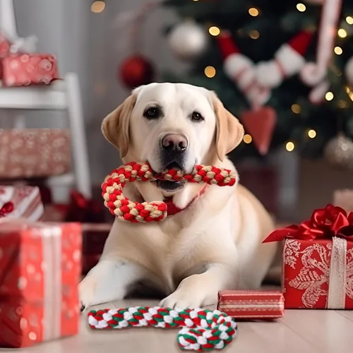 Vista 7 de Liliful 24 juguetes de cuerda de Navidad para perros, juguetes de cuerda de caramelo para perros, juguetes de Navidad para masticar para perros