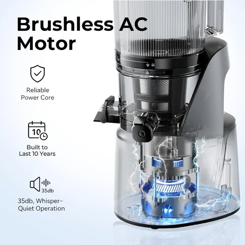 Vista 19 de Máquinas Exprimidoras, Extractor de Jugos de Prensa Fría 3 en 1 con Conducto Extra Grande de 6.5", Gran Capacidad de 100oz, Motor AC, Hace Jugo