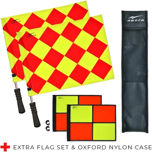 Vista 2 de AGORA Pro Line Duo Premium - Banderas giratorias de árbitro de fútbol con funda, color rojo y amarillo