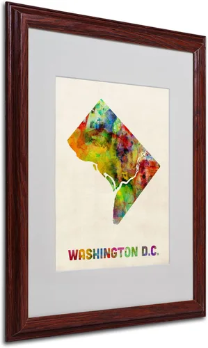 Vista 7 de Michael Tompsett - Arte enmarcado con diseño de mapa de Washington D.C. de Michael Tompsett en marco de madera, 11.0 x 13.8 in