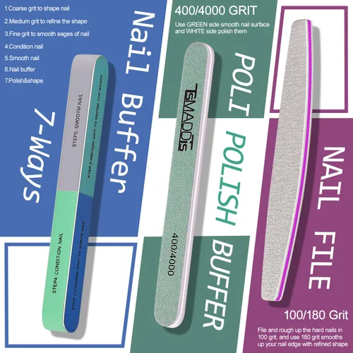 Vista 5 de TsMADDTs Kit de Lima de Uñas y Empujador de Cutículas, Pulidores y Limas de Uñas con 3 Limas, 2 Bloques Pulidores, 2 Pulidores de Brillo