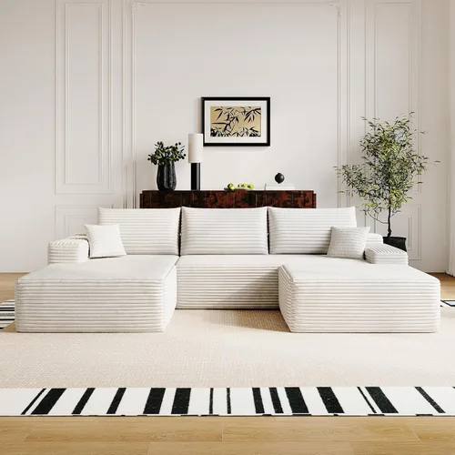 Vista 47 de AUGOP Sofá modular moderno de 96 pulgadas para sala de estar, sofá modular con sofás en forma de L, sofá tapizado sin hueso, sofá seccional con Negro