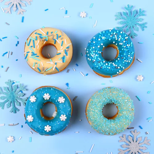 Vista 6 de Juego de gránulos azules para decoración de pasteles, copos de nieve congelados comestibles para decoración de cupcakes, galletas, donas, decoración