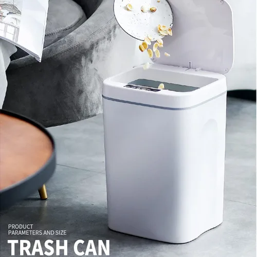 Vista 4 de Basurero inteligente, para el hogar, con sensor inteligente, recargable, pequeño, para el hogar, canasta de plástico para oficina, cocina