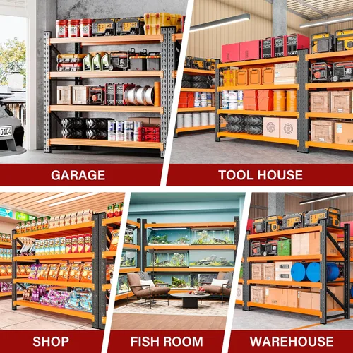 Vista 5 de 48" Wide Heavy Duty Garage Shelving Units,3000LBS Deep Storage Shelves,Orange Metal Garage Shelves,Large Storage Rack,Steel Shelf,Industrial