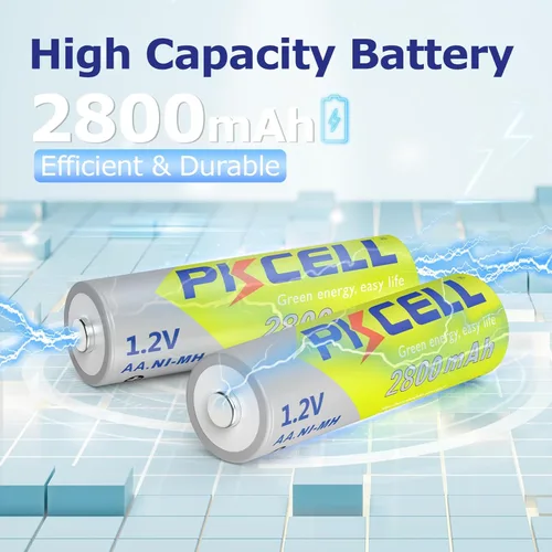 Vista 2 de PKCELL Baterías AA recargables, 1.2 V 2800 mAh NiMH de baja autodescarga, doble A, batería de alta capacidad y precargada para luz solar al aire