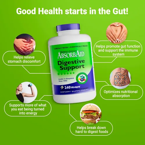 Vista 6 de AbsorbAid Enzimas digestivas 240 vCaps, probado para aumentar la absorción de nutrientes vitales hasta en un 71%