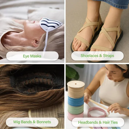 Vista 6 de Mandala Crafts Rollo de bandas elásticas beige de 0.472 in y 20 yardas para costura, 1/2 cordón elástico plano, correas elásticas trenzadas de 1 2