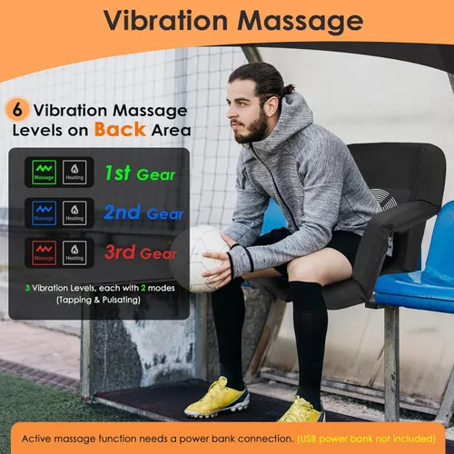Vista 3 de HOPERAN Massage Heated Stadium Seats for Bleachers with Back Support & Lumbar Pillow, 3 Level Heating & 6 Modes Massage Portable Heated Stadium