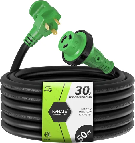 Vista 7 de RVMATE Cable de Extensión de Alimentación Bloqueable para RV de 10 Pies y 30 Amperios con Mango de Enchufe Fácil, TT-30P a L5-30R, Indicador LED, 10