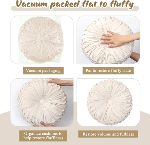 Vista 4 de 1 Pieza Cojines Redondos Decorativos de Terciopelo Plisado Cojines 15'' de Diámetro Acento Calabaza Boho Cojín de Silla para Sofá Silla Cama blanco