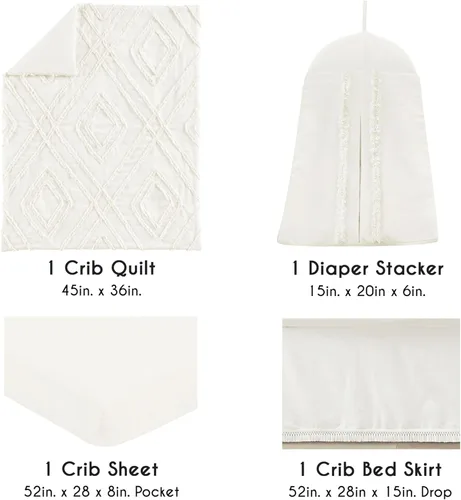 Vista 2 de Sweet Jojo Designs Juego de ropa de cama para cuna de bebé de 4 piezas (100% algodón blanco roto bohemio chic) para niños o niñas, bebés/guardería