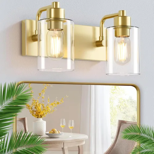 Vista 10 de Dpyrrhic Luces de Baño Negras Mate de 2 Luces Sobre Espejo con Pantalla de Vidrio Transparente, Luminarias Modernas de Baño para Cocina, Sala