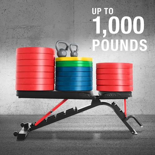 Vista 8 de CAP Barbell Banco de entrenamiento Strength FID Posiciones de declive de inclinación plana, negro/rojo