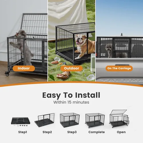 Vista 8 de Gardner Pet Jaula para perros resistente de 32 pulgadas con ruedas, jaula plegable de metal para cachorros, perros pequeños y medianos, jaula Negro