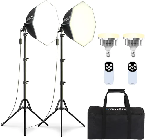 Vista 8 de Paquete de 2 kits de iluminación profesional Softbox, luces de estudio de 16 x 16 pulgadas con bombillas LED E27 de 85 W 2700-6500 K, iluminación