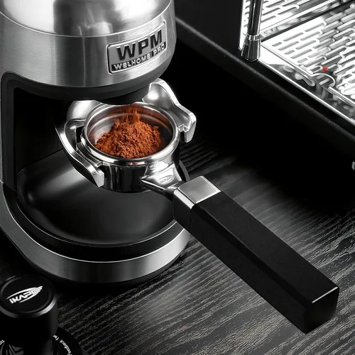 Vista 4 de IKAPE Portafiltro desnudo sin fondo de 2.283 in, portafiltro de café con mango de aleación de aluminio, 2 orejas para E61, ECM, Rocket, Sanremo