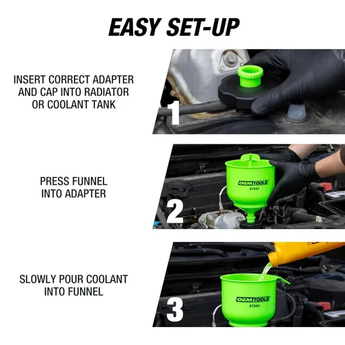 Vista 8 de OEMTOOLS 87043 Kit de embudo de refrigerante antiderrames de calidad profesional, kit de embudo de refrigerante anticongelante de fácil llenado