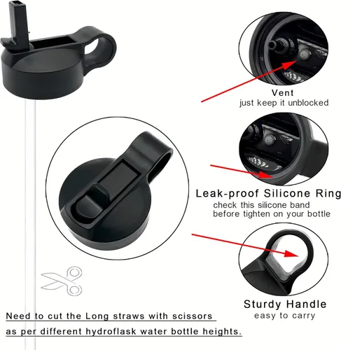Vista 4 de Tapa de popote de repuesto para botella de agua de boca ancha Hydroflask, tapas superiores con popote para accesorios Hydro Flask, tapa de popote