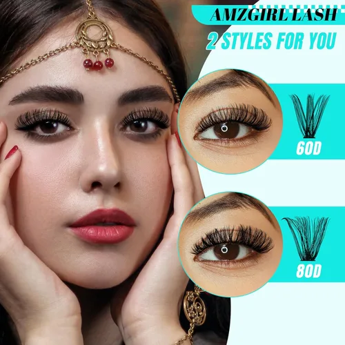 Vista 7 de Kit de racimos de pestañas 280 piezas, kit de extensión de pestañas 60D 80D, adhesivo y sello de pestañas impermeables, removedor de pestañas