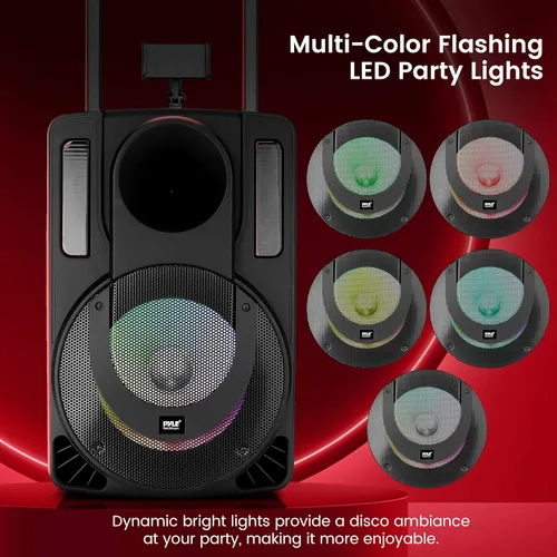 Vista 5 de Pyle Sistema de altavoces PA portátil de 8 pulgadas, altavoz PA y karaoke de 280 vatios con dos micrófonos inalámbricos y 1 con cable, transmisión