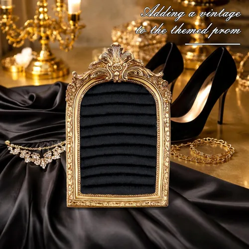 Vista 6 de Liliaafar Soporte de anillo vintage con arco negro para exhibición de boda, joyero de gamuza, marco para aretes, bandeja de aniversario, compromiso