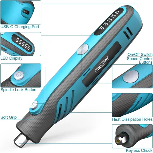 Vista 6 de Kit de herramientas rotativas inalámbricas – Herramientas rotativas eléctricas de 5 velocidades con 84 accesorios, herramienta rotativa de potencia