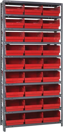 Vista 134 de Quantum QSBU-245BK Heavy Duty Shelving Unit with (7) Shelves and (24) QUS245 Black Bins for Garage Warehouse Storage Distribution 400 lb Load