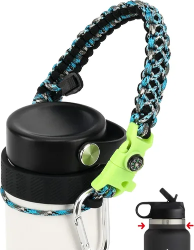Vista 39 de Asa de cuerda de paracaídas para botellas Hydroflask 2.0 de boca ancha y estándar, con nuevo soporte de anillo de seguridad, 12oz - 64oz