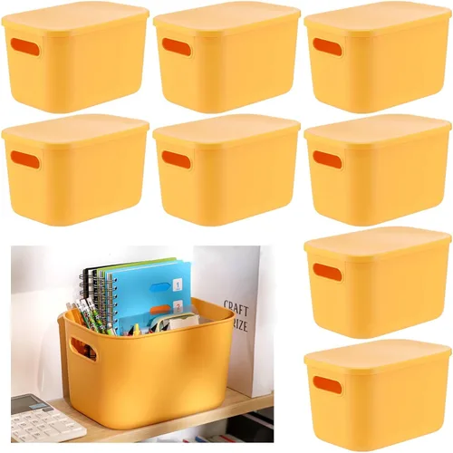 Vista 8 de Hoolerry 8 contenedores de almacenamiento coloridos con tapa, cesta de almacenamiento de plástico, contenedor organizador apilable con asa para Negro