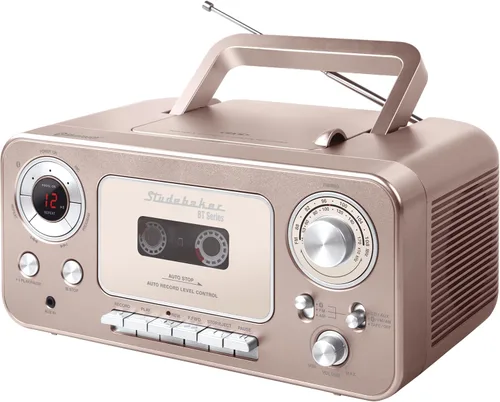 Vista 6 de Studebaker CD estéreo portátil Bluetooth, radio estéreo AM/FM y reproductor de cassette/grabadora (negro y dorado)