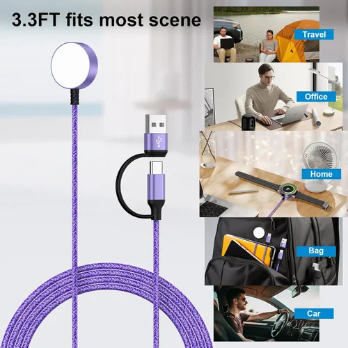 Vista 7 de Galaxy Watch Fast Charger for Samsung Galaxy Watch 8/8 Classic/Ultra/7/FE/6/6 Classic/5 Pro/5/4 /4 Classic/3/Active2/Active1, Samsung Watch Charger