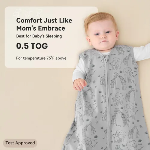 Vista 5 de Unnivoll - Saco de dormir para bebé de 0 a 6 meses, 0.5 tog, manta portátil para bebé, 3 unidades, 100 % de algodón, saco de dormir ligero