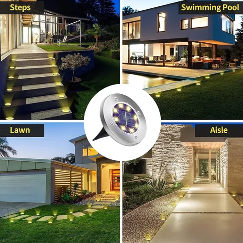 Vista 5 de Aogist - Luces solares de suelo, 8 luces solares LED para exteriores, luces de disco, luces de jardín, luces impermeables para patio, exteriores