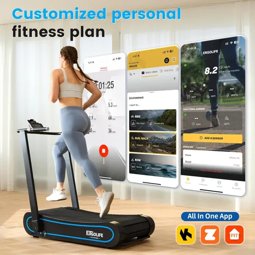 Vista 3 de ERGOLIFE Curved Treadmill with Non-Electric Motorized, 2-in-1 Folding Treadmill with APP for Home Workout, Compact Manual Walking Pad, Office