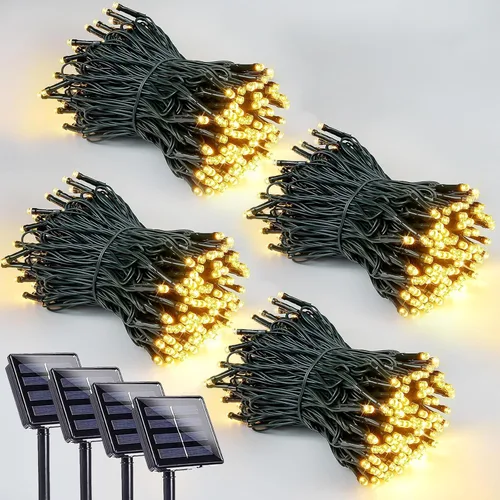 Vista 20 de Paquete de 2 luces de cuerda solares de 200 LED para exteriores, luces de Navidad solares impermeables al aire libre, luces de cuerda solares