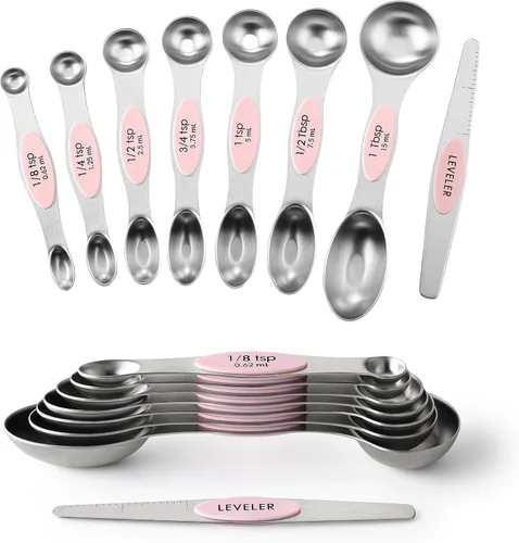 Vista 22 de Spring Chef Juego de cucharas medidoras magnéticas de acero inoxidable con imanes N45 fuertes, accesorios de cocina de metal resistente para hornear