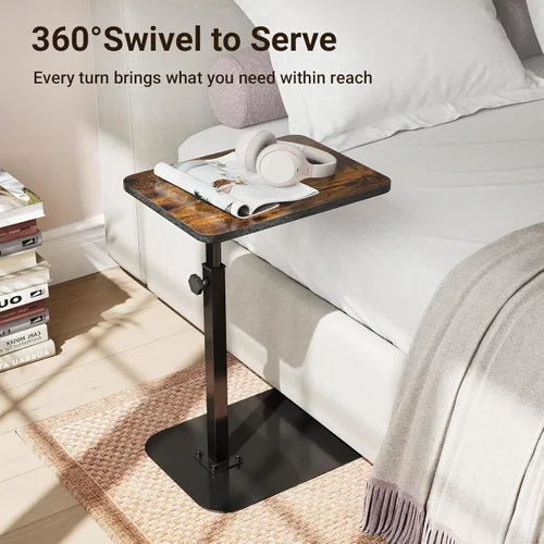 Vista 6 de ELYKEN Mesa con bandeja de TV, escritorio de sofá en forma de C, mesa auxiliar giratoria de 360° en altura ajustable, soporte para laptop para sofá