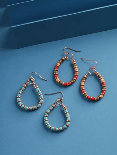 Vista 6 de MINACHI Bohemian Earth-Tone Beaded Hoop Earrings, Handmade Drop Dangle Jewelry for Women