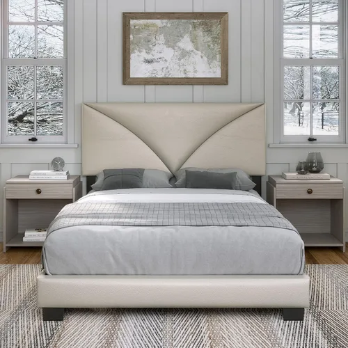 Vista 7 de Boyd Sleep Base de cama con plataforma de piedra angular con cabecera tapizada de tela y soportes de listones de madera, requiere somier piel